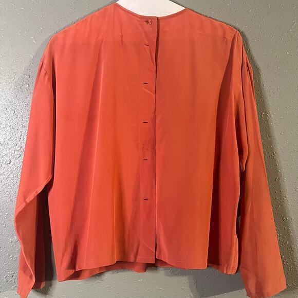 Peach Silk Blouse Linda Allard Ellen Tracy VTG Silk Blouse sz 12 Faux split fron - Picture 2 of 10